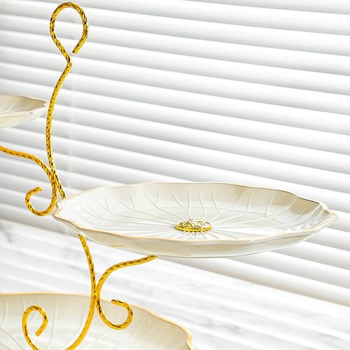 Zosebffej 3 - Tier Golden Decorative Fruit Basket Stand - Elegant Kitchen Centerpiece for Desserts & Snacks - Stylish Display Rack for Countertop & Table - Perfect for Parties & Holidays (Ivory)