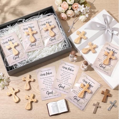 50-Pack Christian Gift Set: Wooden Crosses & 'Give It All to God' Cards, 2.36" Pocket Crosses