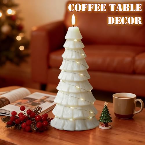 JOIONE White Flameless Christmas Tree Candles with Remote & Flickering Flame - Large Battery Operated LED Decor