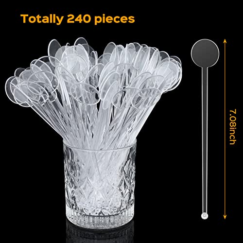 Marsui 240 Pack 7'' Clear Cocktail & Drink Stir Sticks - Disposable Barware