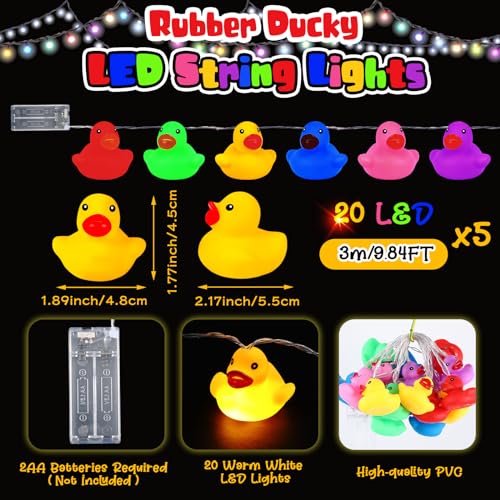 Deekin Colorful Rubber Duck String Lights - Battery Operated Duck Lights, 9.8ft, Multicolored, 1 Pack