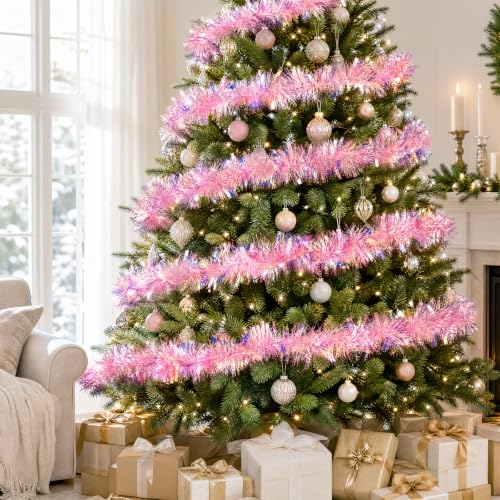 20ft Pink Metallic Tinsel Garland - Twisty Xmas Party Decor