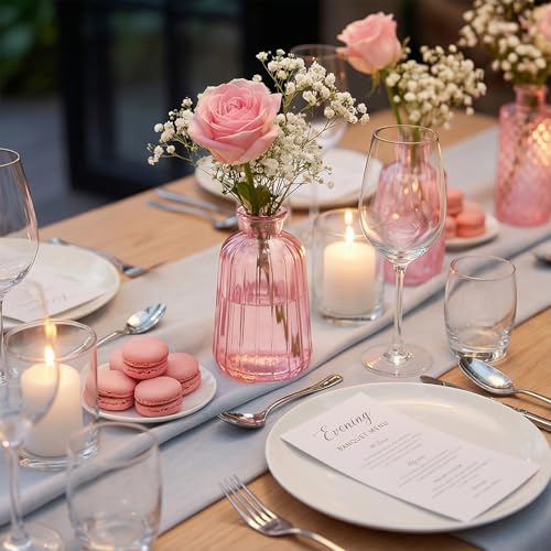 12 Pack Pink Glass Bud Vases - Small Vintage Flower Vases for Centerpieces
