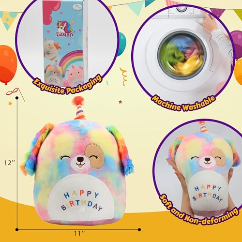 12-Inch Rainbow Birthday Dog Plush Pillow Stuffed Animal Toy