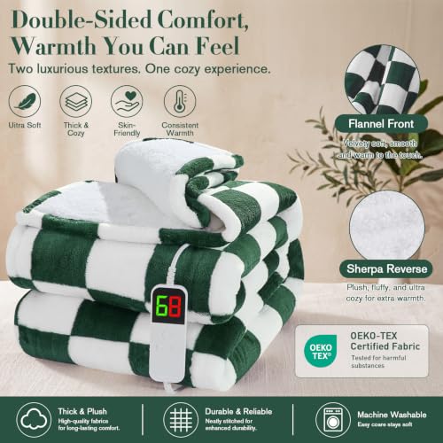 Rayvoice Heated Blanket Throw 50x60 in Dark Green | Electric Throw Blanket