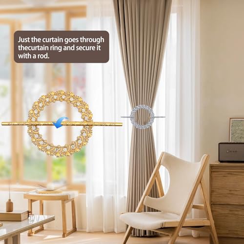 Gold Crystal Curtain Tiebacks with Mounting Rods - 2 Pack