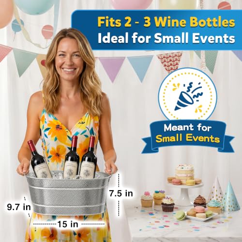 Small Galvanized Beverage Tub with Handles - 3 Gallon Ice Cooler for Parties