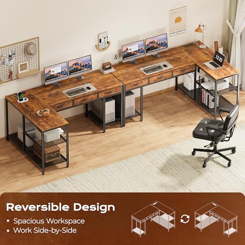 55-Inch L-Shaped Computer Desk with Power Outlets, USB Port & 3 Storage Drawers