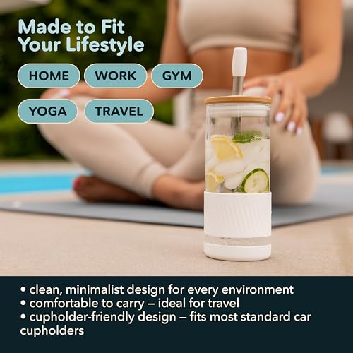 20 oz Glass Tumbler with Lids, Straws, and Silicone Sleeve - Lilac