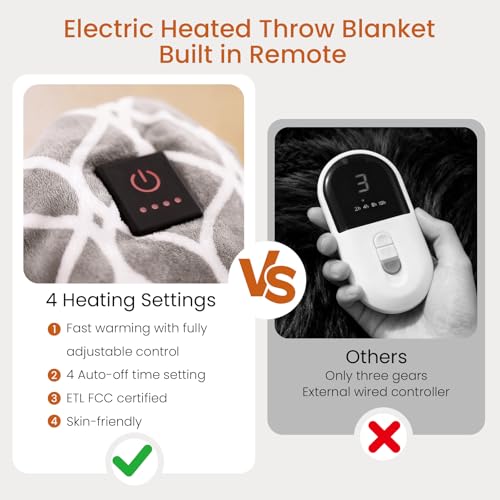 Electric Heated Throw Blanket with 4 Heat Levels, 50"x60"