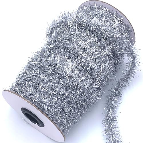 50-Yard Silver Metallic Tinsel Garland Ribbon for Christmas Tree & Party Decor
