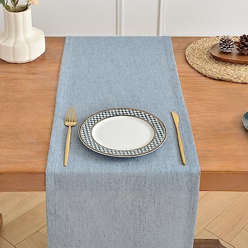 Wracra Dusty Blue Burlap Linen Table Runner 13x90 Inches - Handmade Rustic Decor