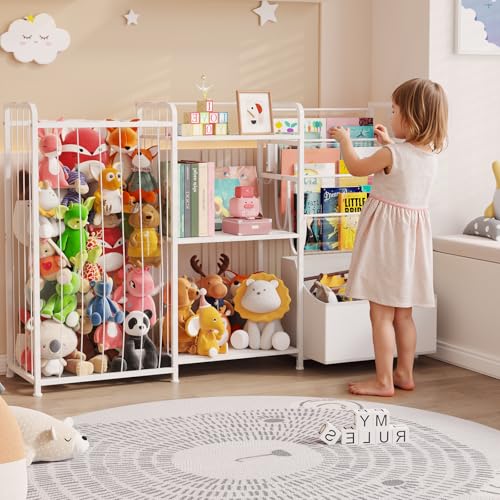 Kids Bookshelf and Toy Storage Organizer with Movable Toy Chest