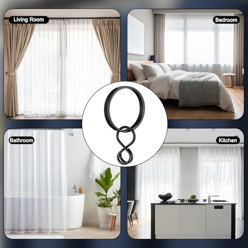 Otoolling Black 1.5 Inch Metal Curtain Rings with Eyelets Clips, Pack of 50