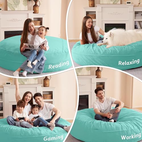 7-Foot Memory Foam Bean Bag Chair - Extra Large Velvet Lounger (Aqua)