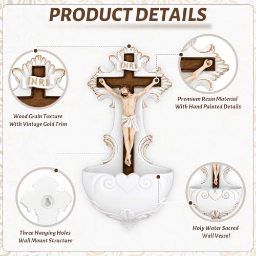 Jesus Crucifix Wall-Mounted Holy Water Font for Home and Church Decor