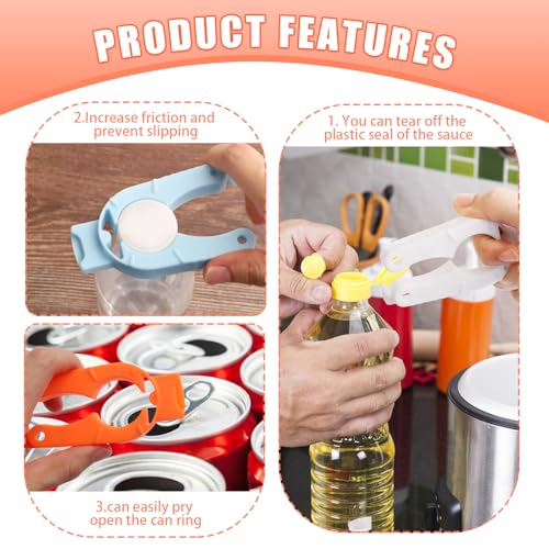 LUSTRIB 6-Pack Multi-Purpose Bottle Opener for Arthritic Hands, Easy-Twist Jar & Cap Opener, Camping & Kitchen Use