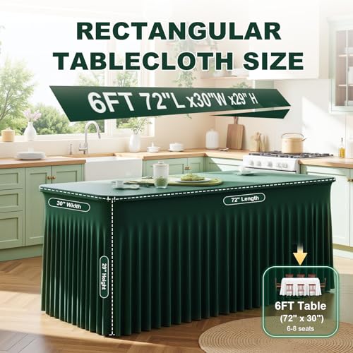 GEWONELIFE 2 Pack Dark Green 6FT Rectangle Spandex Tablecloths - Wrinkle-Free Fitted Cover for 6 Foot Tables, Holiday & Event Decor