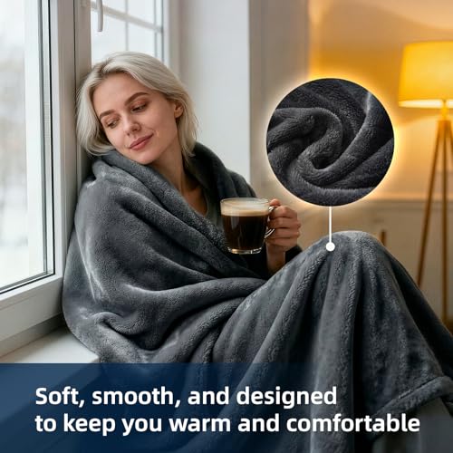 Electric Heated Throw Blanket, Soft Flannel, 6 Heat Levels, 50x60"