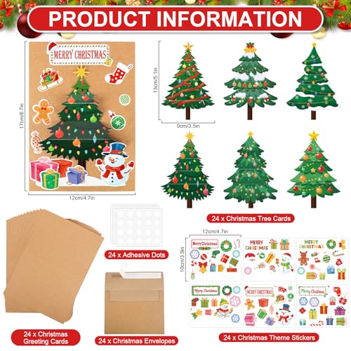 COCHIE Christmas Tree Card Making Kit - 24 DIY Holiday Greeting Cards & Decorations