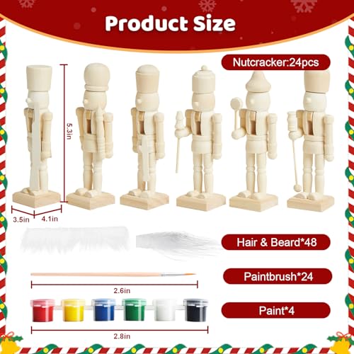 DIY Wooden Nutcracker Painting Kit - 24 Unpainted Figures with Accessories