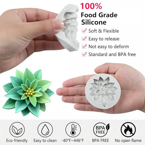 YANQINMS Christmas Fondant Mold Poinsettia Flower Silicone Chocolate Mold - Style F