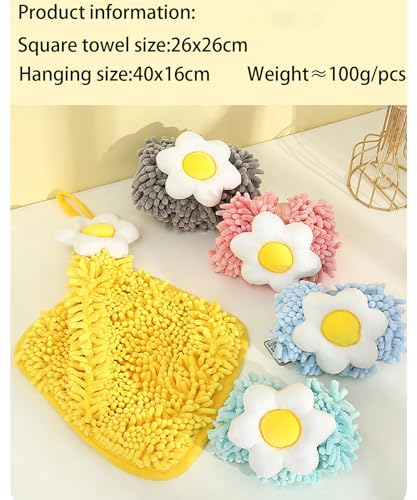 Flower Chenille Hand Towel with Hanging Loop - Quick Dry Kitchen Towel