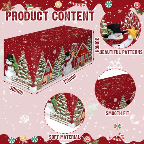 VitalCozy 72x30 Inch Christmas Rectangle Fitted Tablecloth – Winter Snowman Variation