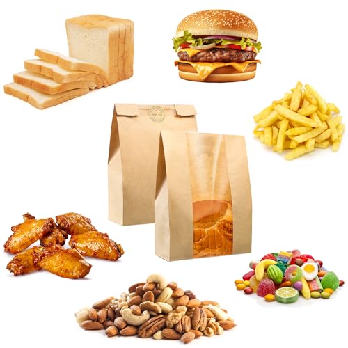 Kraft Paper Bread Bags with Window for Homemade Sourdough Bread, 50 Pack