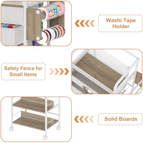Rolling Wrapping Paper Storage Cart with Drawers and Wheels White