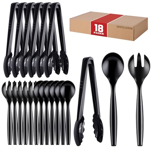 18-Piece Heavy Duty Plastic Serving Utensils Set - Disposable Buffet Tongs