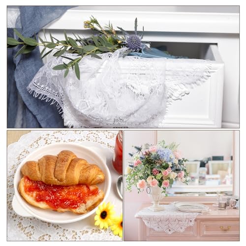 uxcell 6 Pack Retro Lace Oval Placemats 12x16 Inch Beige French Embroidered Table Mats