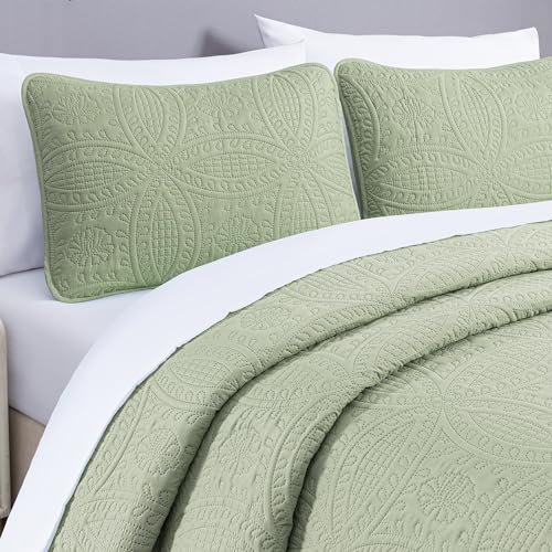 Chezmoi Collection Austin 3-Piece Oversized Queen Bedspread Coverlet Set - Sage