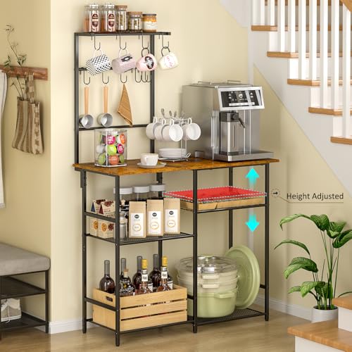 6-Tier Industrial Baker's Rack with Storage, Microwave Stand & Coffee Station