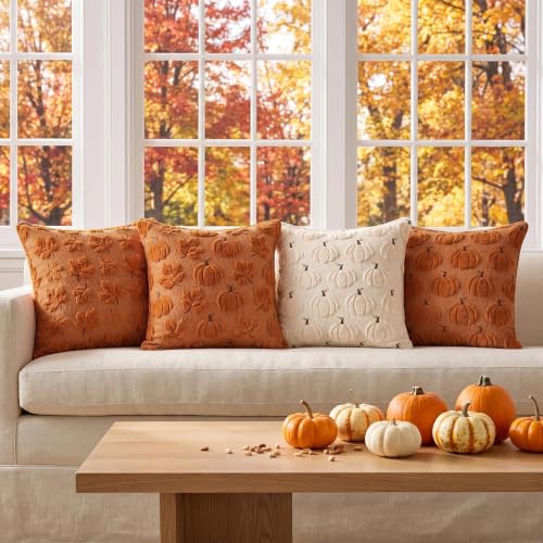 Rust Orange Pumpkin Throw Pillow Covers 18x18 - Set of 2 Fall Autumn Decor