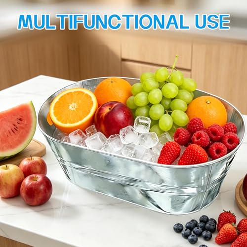 GIQSX 4 Pack 3 Gallon Galvanized Beverage Tubs - Ice Buckets for Parties & Camping