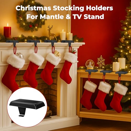 Weighted Christmas Stocking Holders for Mantle - Set of 6 Metal Hangers