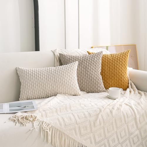 Corduroy Throw Pillow Covers 18x18 Set of 4 - Soft Neutral Cushion Cases