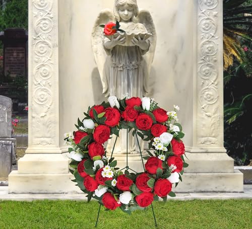 24-Inch Artificial Cemetery Wreath with Metal Stand for Graves