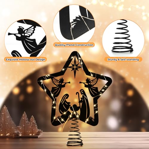 Percozzi Nativity Christmas Tree Topper Star with Lights & Timer - Holiday Decor