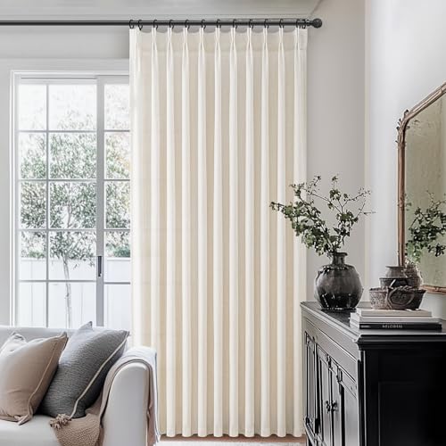 Pinch Pleated Linen Curtains 96 Inches - Light Filtering Drapes (2 Panels)