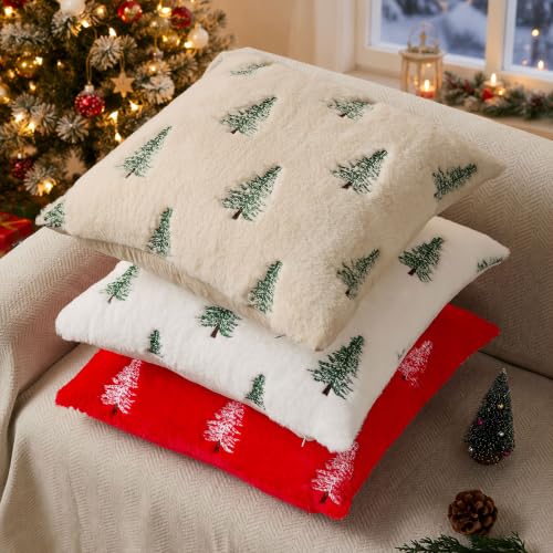 DFXSZ Christmas Pillow Covers Set of 2 18x18 Inches Green Xmas Tree Decor Beige