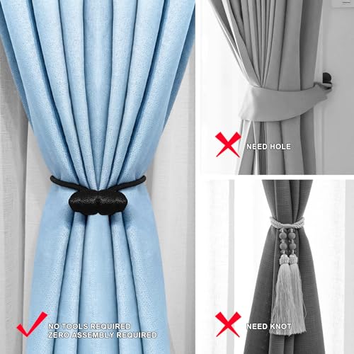 Magnetic Curtain Tiebacks - 4 Pack Black Boho Drapery Holdbacks