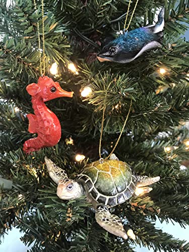 Christmas Sea Creature Ornament Bundle (4) – Turtle, Seahorse, Stingray, Coastal Decor