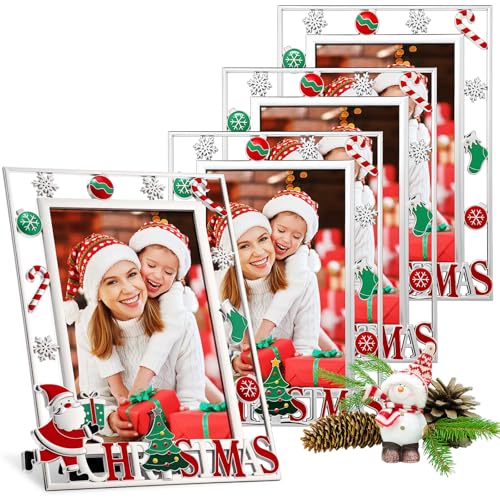 Handepo 4-Pack 4x6 Inch Metal Christmas Picture Frames with HD Glass Front