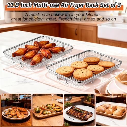 11.8 Inch Stainless Steel Air Fryer Basket Set for Oven - 3 Piece Rack