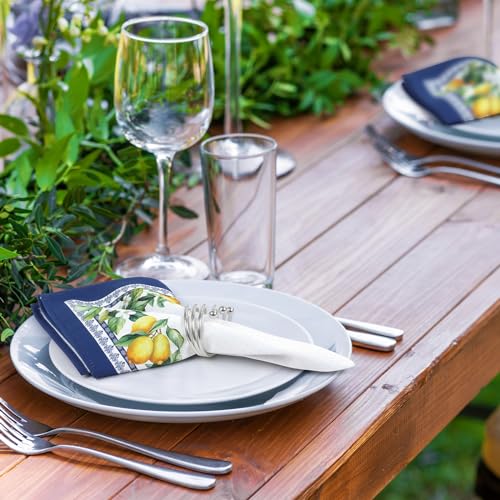 Lemon Print Cotton Cloth Napkins, 18x18 Inch, Set of 6 for Dining Table