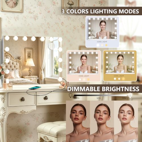 Ratsamee Hollywood Vanity Mirror with Lights, 23" x 18", 15 Dimmable