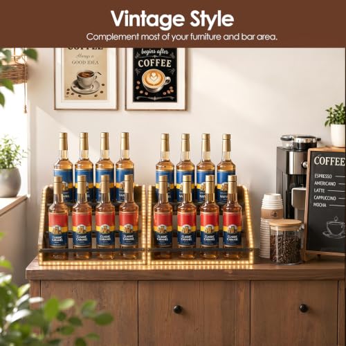 Nuovoware 3-Tier Coffee Syrup Organizer Rack with LED Light, Holds 15 Bottles