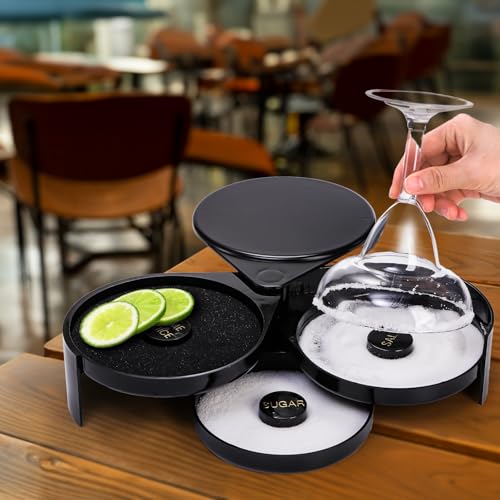 Suwimut Black 3-Tier Glass Rimmer Set with Sponge for Cocktails & Margaritas — 2 Pack